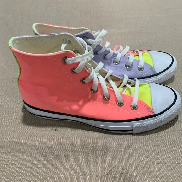 Converse Neon Pink and Yellow High-Top Sneakers - Picture 4 of 8